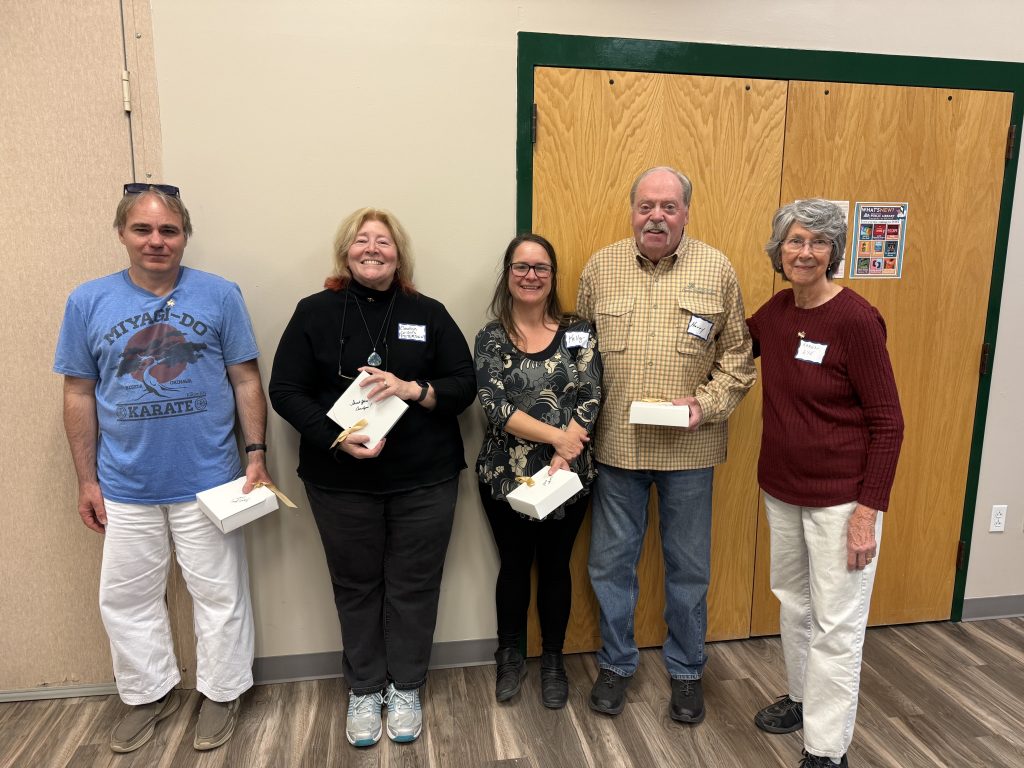 Awardees of the First Heart of the Community Volunteer Awards, with presenter and volunteer chair Karen Eye. L-R: Steve Schwettman, Carolyn Collins Petersen, Kelly Ragland, and Harry Nimrod. Courtesy Gilpin County Parks & Recreation.